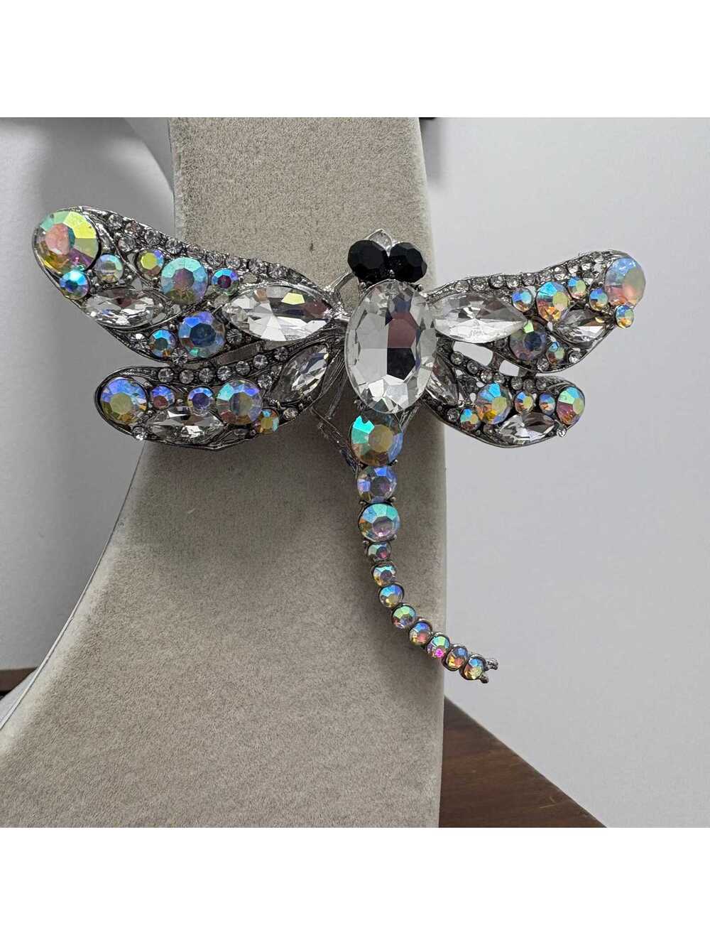 Large Modern Rhinestone Dragonfly Brooch Pin - Picture 3 of 6